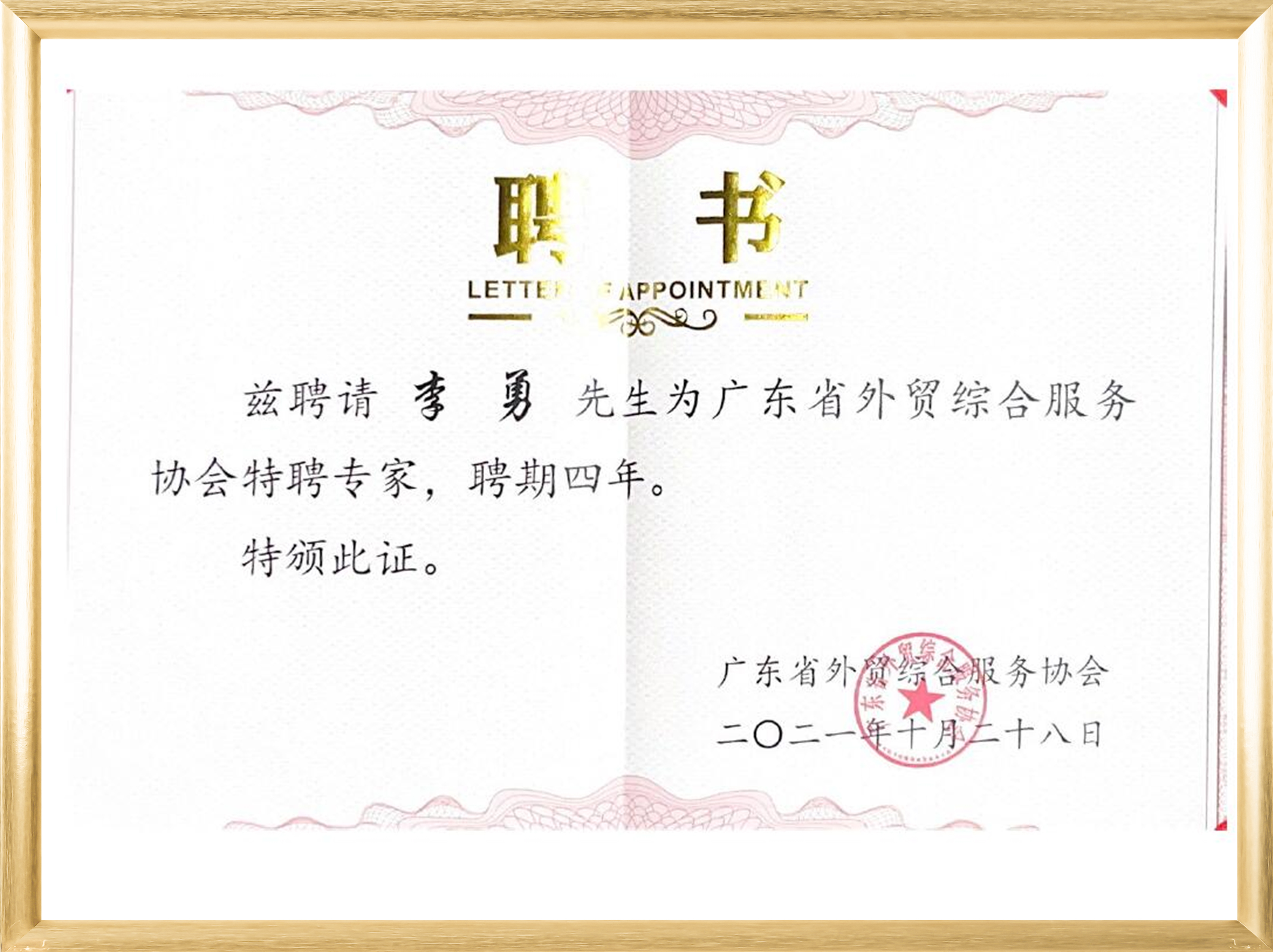 广东省外贸综合服务协会特聘专家